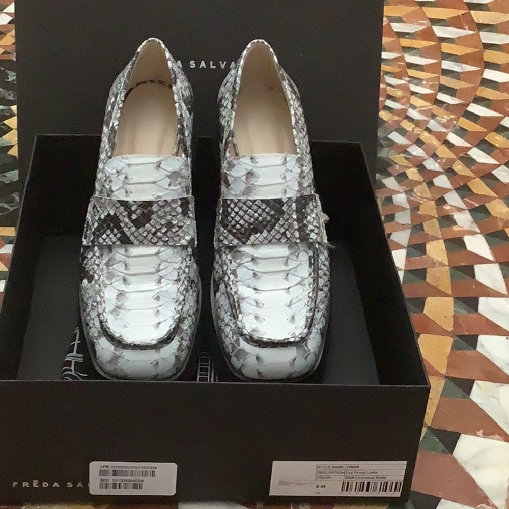 Freda Salvador Snakeskin Loafers - Black and White